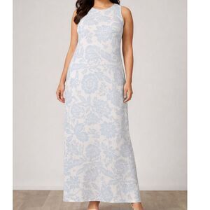 Vince Camuto Floral Maxi Dress XL Blue White Sleeveless A Line Slit Resort